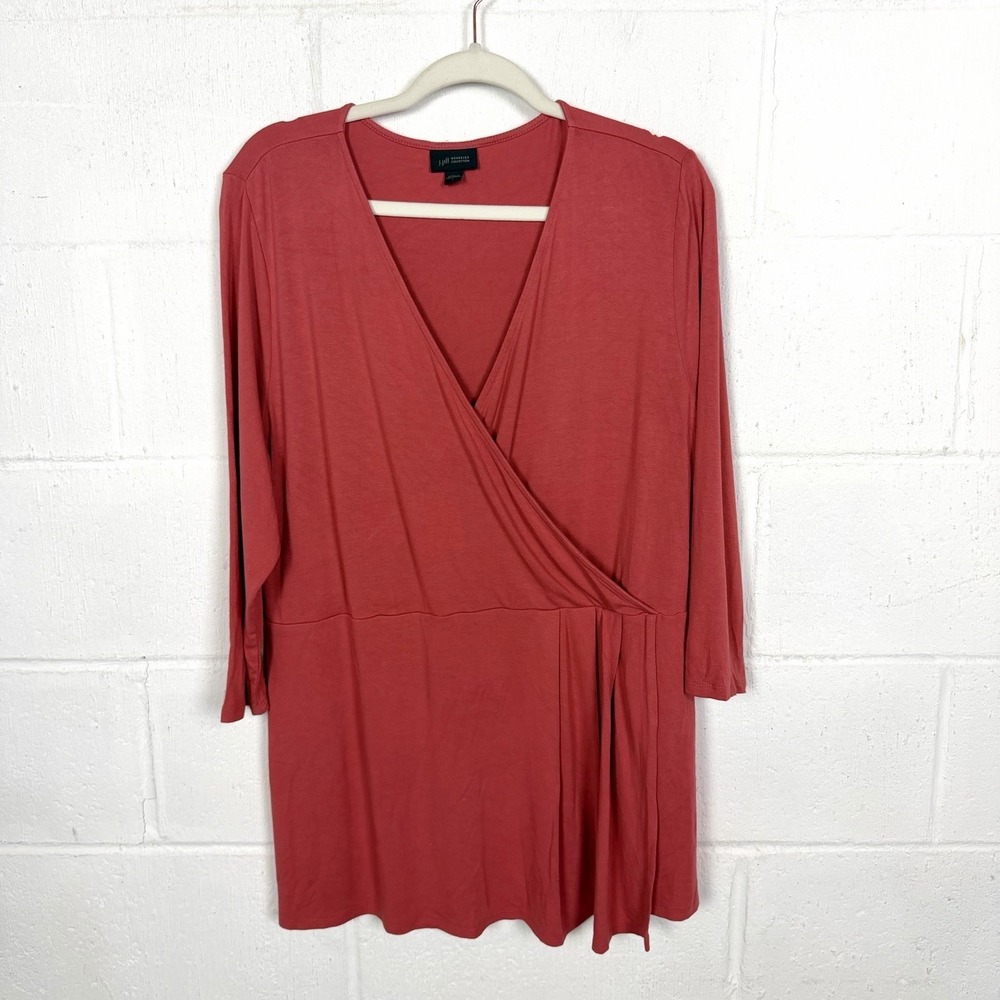 J Jill Wearever Collection Faux Wrap Tunic Top SZ L Salmon Pink Travel Career